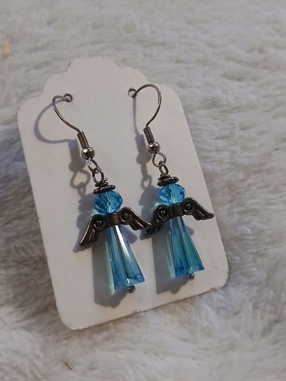 Blue & Silvertone Metal & Beaded Guardian Angel Wing Crystal Drop Earrings - NOC